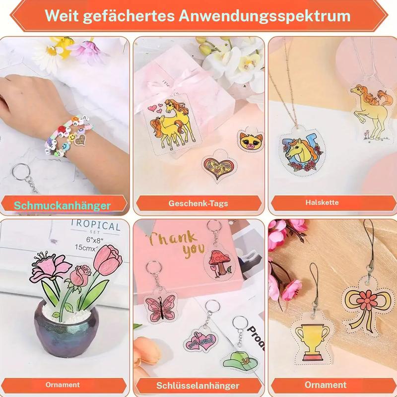 DIY Shrinky Dinks Schlüsselanhänger-Set,Kinderkunstaktivitäten und Partygeschenke