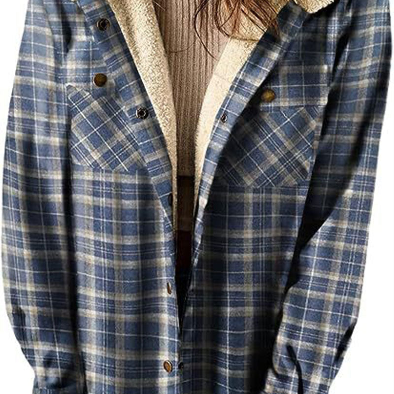 Trendige karierte Winterjacke mit Kapuze für Frauen