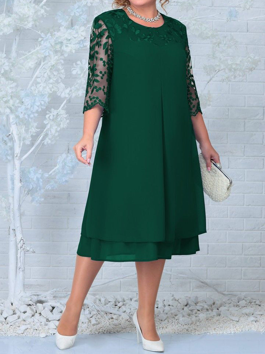 🎁Frühjahrsverkauf 49% Rabatt🔥Damen Besticktes Chiffon Rundhalskleid