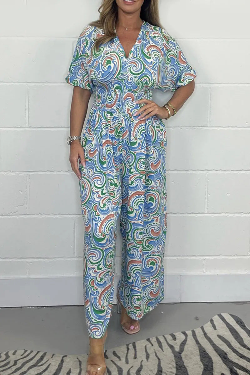 🌸Sommerangebote🌸Kurzarm-Jumpsuit für Damen mit V-Ausschnitt und Blumenprint