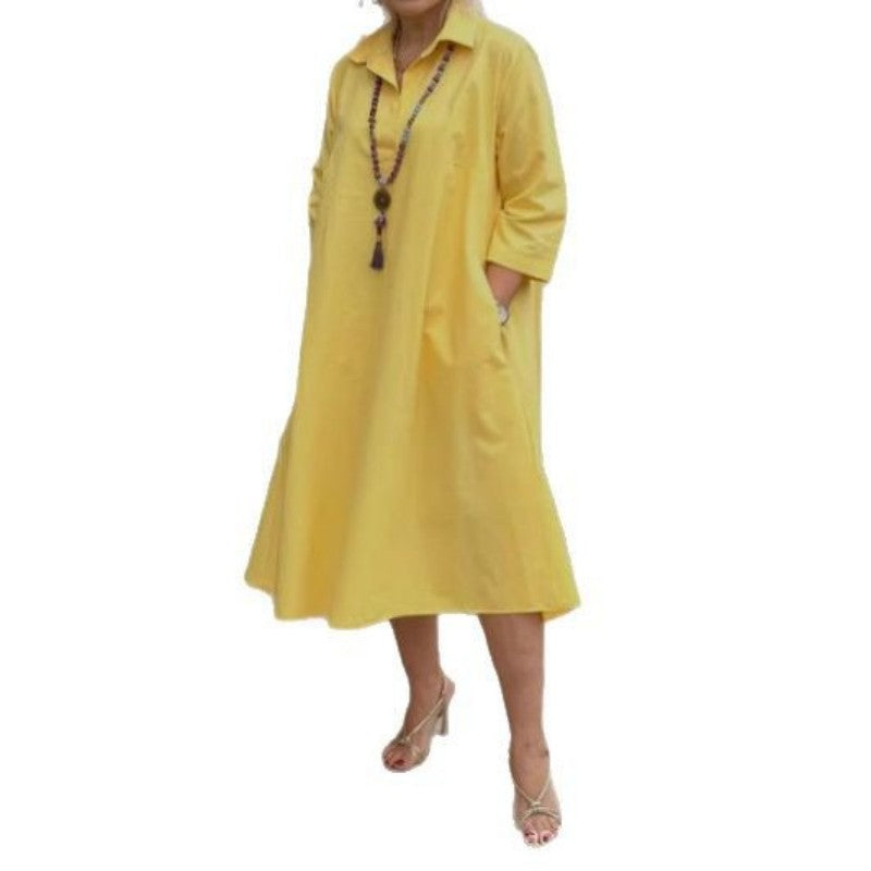 Women's Casual Solid Color Dress with Convenient Pockets