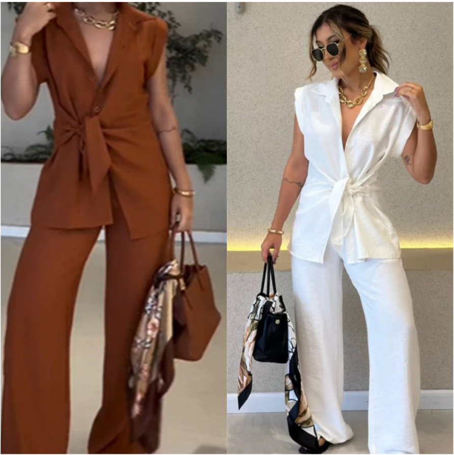 Elegantes Set aus tailliertem Oberteil und lässiger Hose
