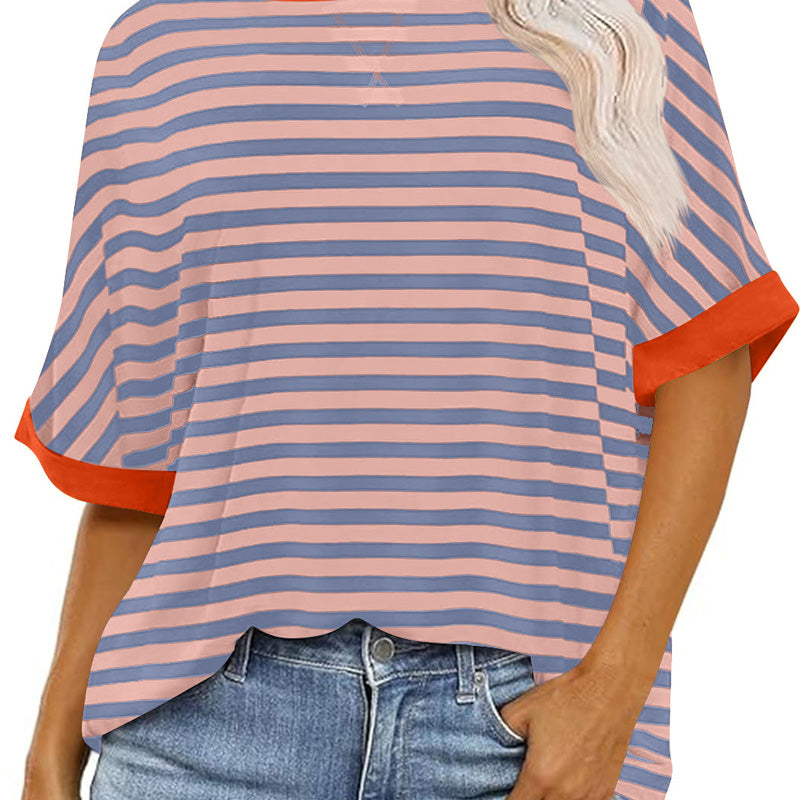 Kaufen Sie 2 gratis Versand🔥2025 Neu eingetroffen - 50% OFF🌺Gestreiftes Damen-T-Shirt mit entspannter Passform