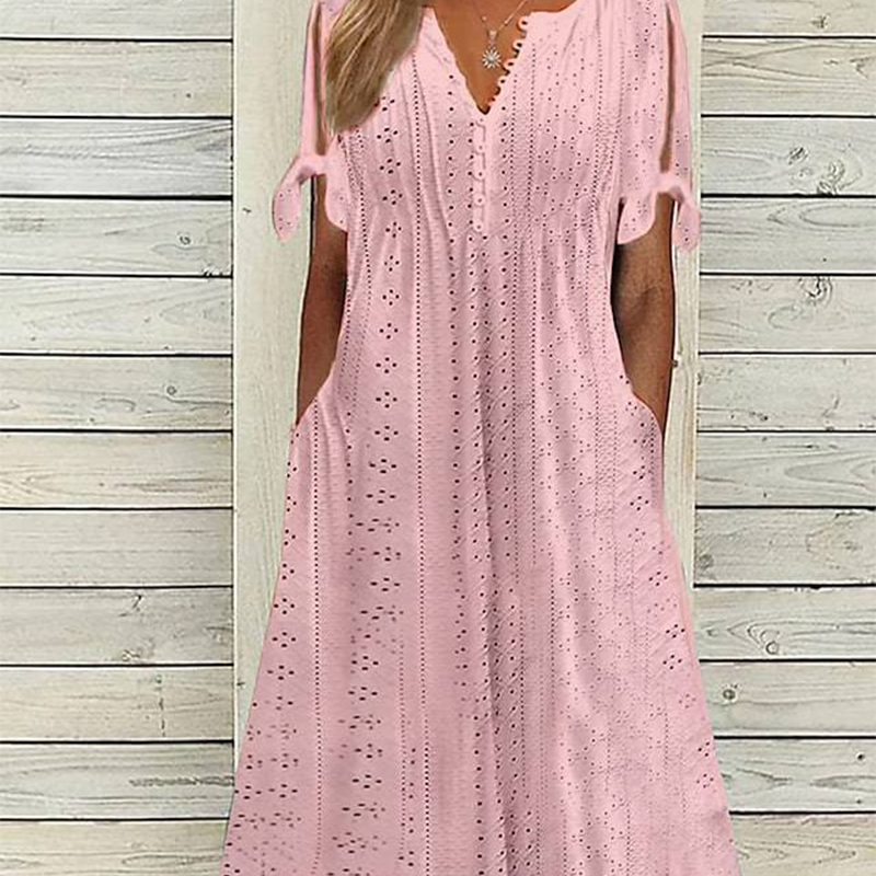 🌸💐Elegantes Kleid mit V-Ausschnitt und Hohlkehle für Frauen🚀Kaufen Sie 2 und erhalten Sie kostenlosen Versand🚀