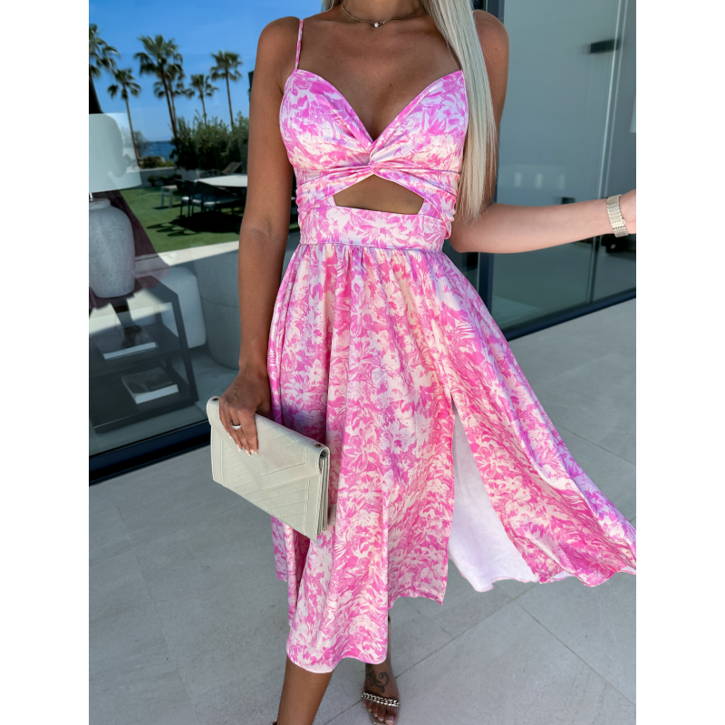 🌸 48% Rabatt auf neue Produkte 💖Rosa ärmelloses Kleid mit Blumenmuster, Taillenausschnitt und V-Ausschnitt