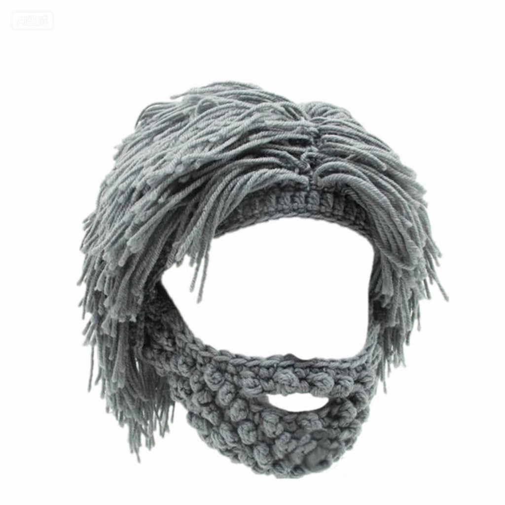 📢📢50 % RABATT !! ⏰Punk-Style-Hut mit angebrachter einfacher Perücke und gestrickter Bart