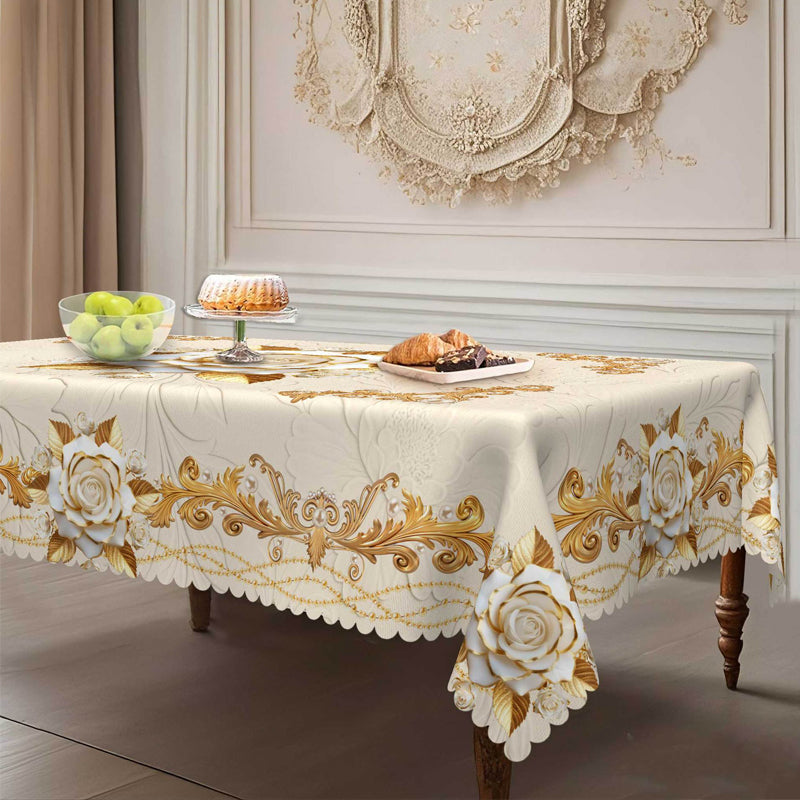 Wasserdichte Tischdecke mit Goldenem Rosenmuster – Elegant & Pflegeleicht 🌹✨