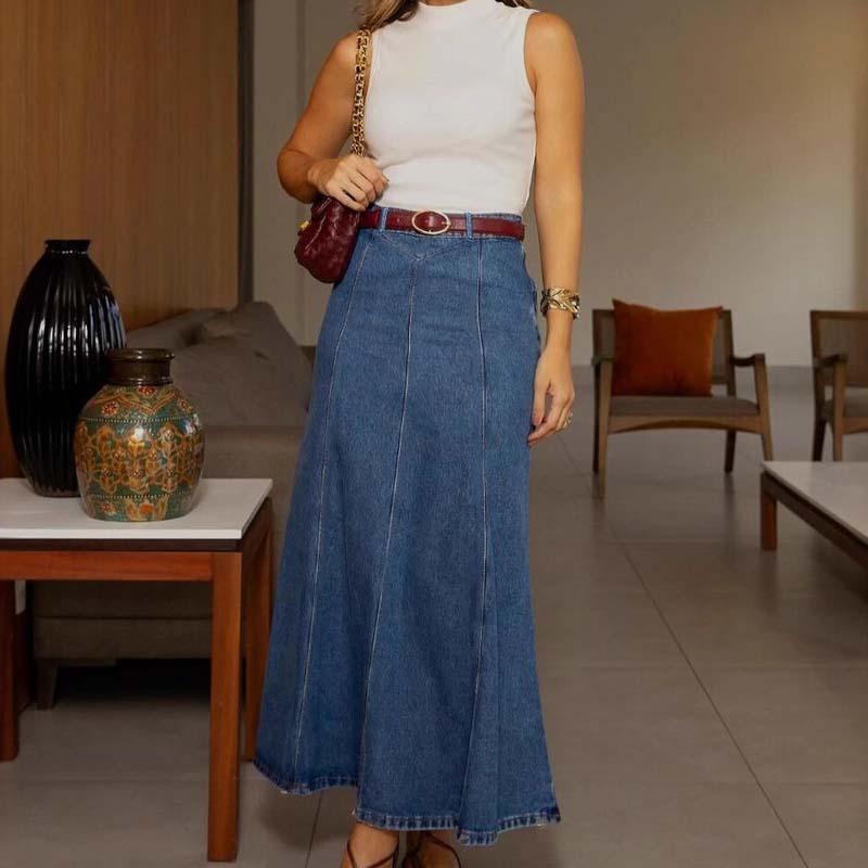 đ2026 Neuheiten 50 % RABATTđDamen-Maxirock aus Denim â Hohe Taille & A-Linien-Schnitt