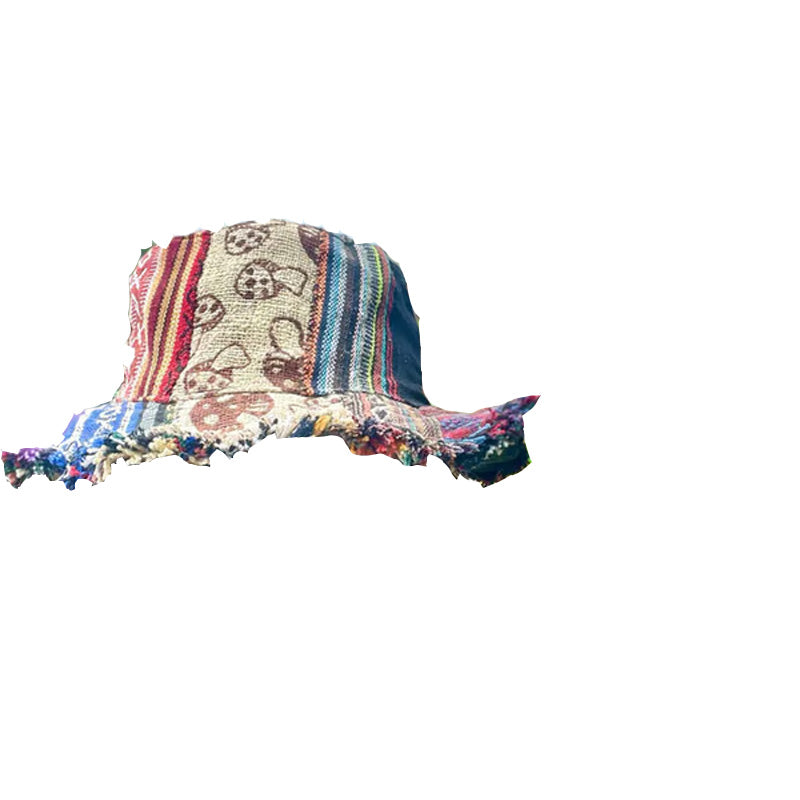 đ„Solange der Vorrat reicht 50 % Rabatt!đBunter Patchwork-Hut aus Hanf mit Pilzmuster und Tasche