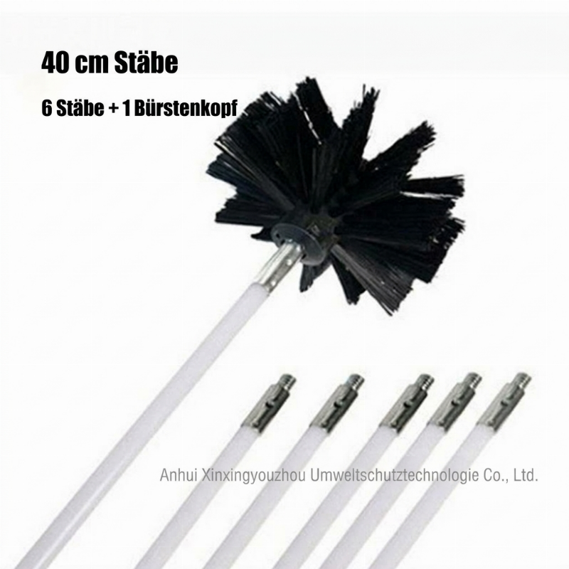 Rotierendes Reinigungsbürsten-Set für Kamine und Trocknerrohre mit flexiblen Stangen und Nylon-Bürstenkopf für die Reinigung von Heizkesseln und Rohren