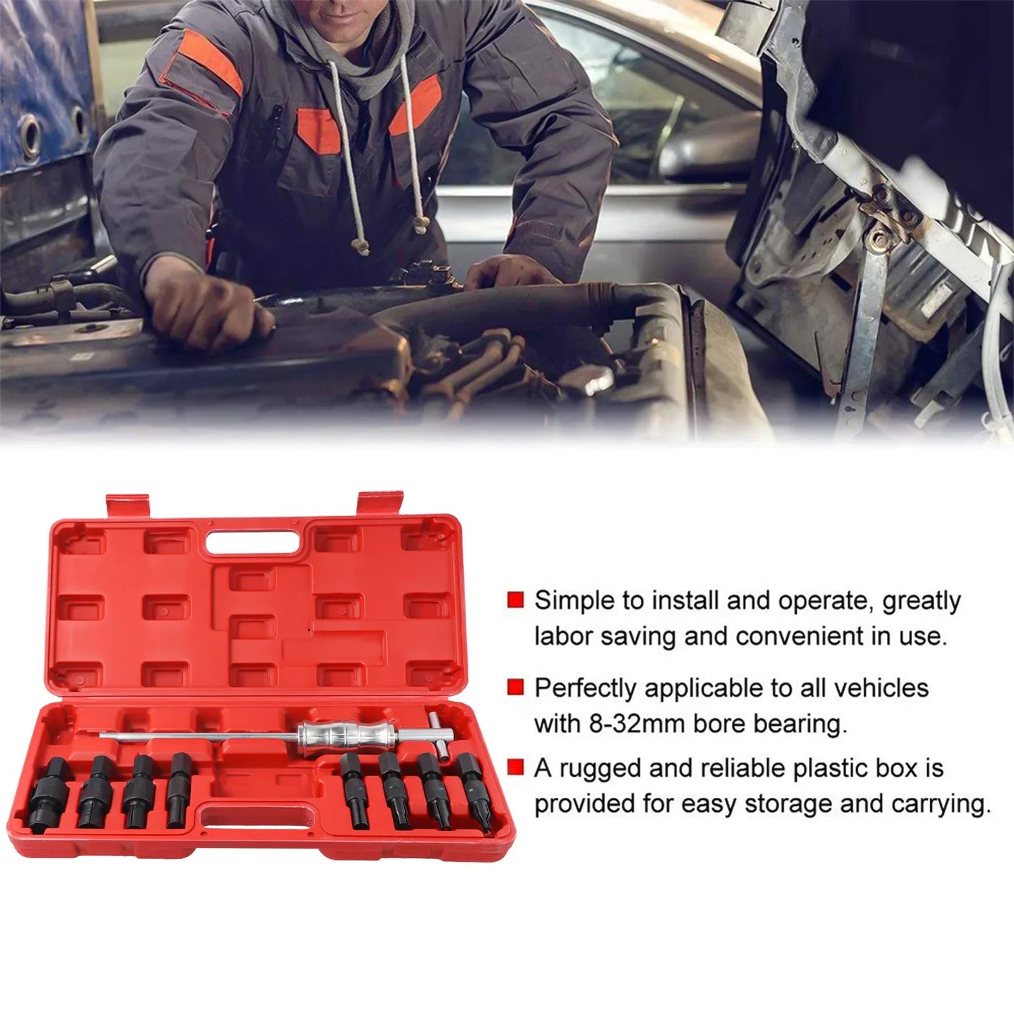 9pcs Disassembly Tools Auto Repairing Tool 8-32mm Blind Hole Inner Bearing Puller Set Remover Slide Hammer Internal Kit