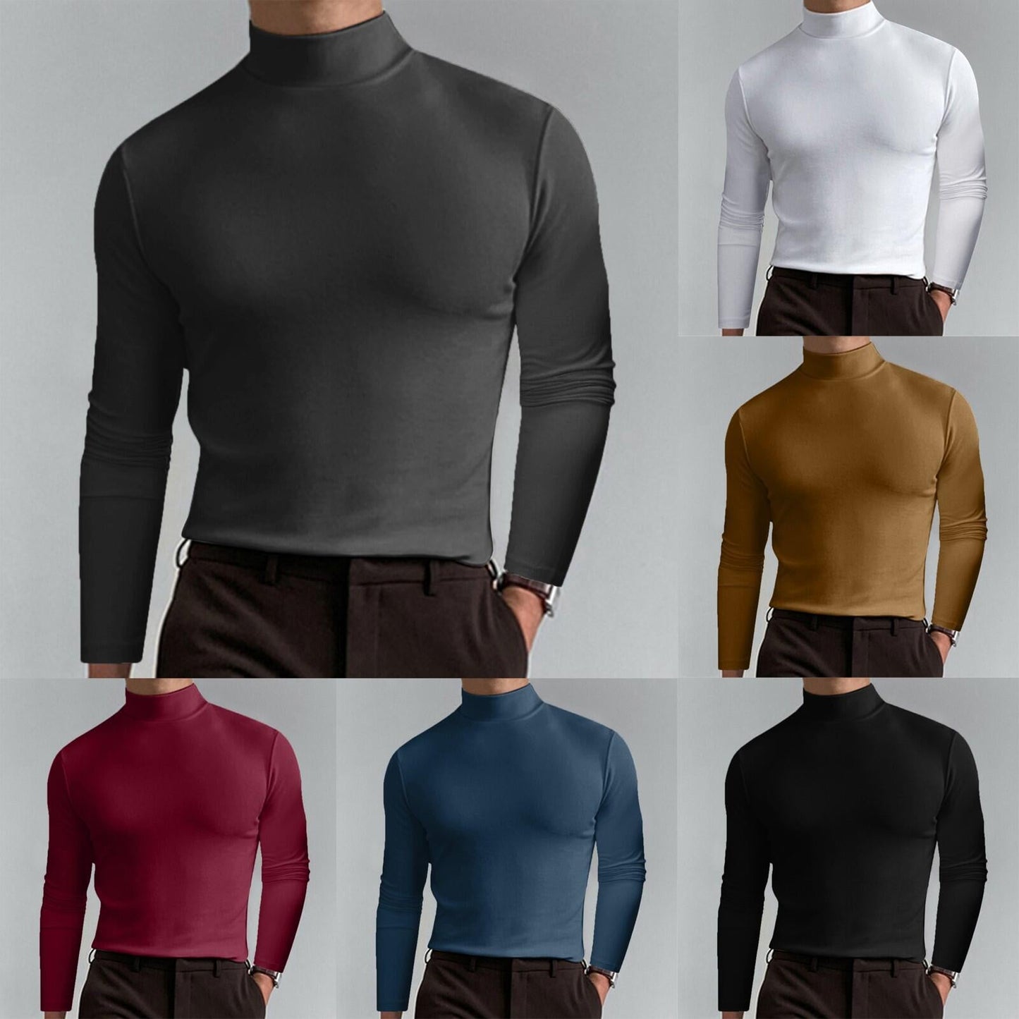 🔥Black-Friday-Mega-Angebot – 50 % Rabatt!🔥Slim Fit Langarm-T-Shirt für Herren mit Stehkragen