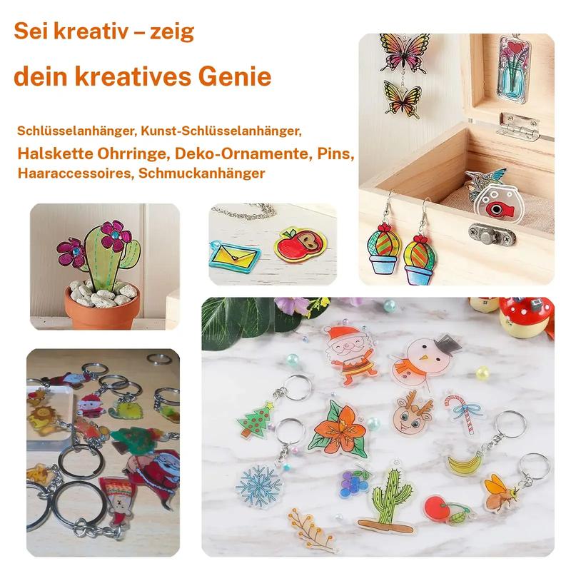 DIY Shrinky Dinks Schlüsselanhänger-Set,Kinderkunstaktivitäten und Partygeschenke