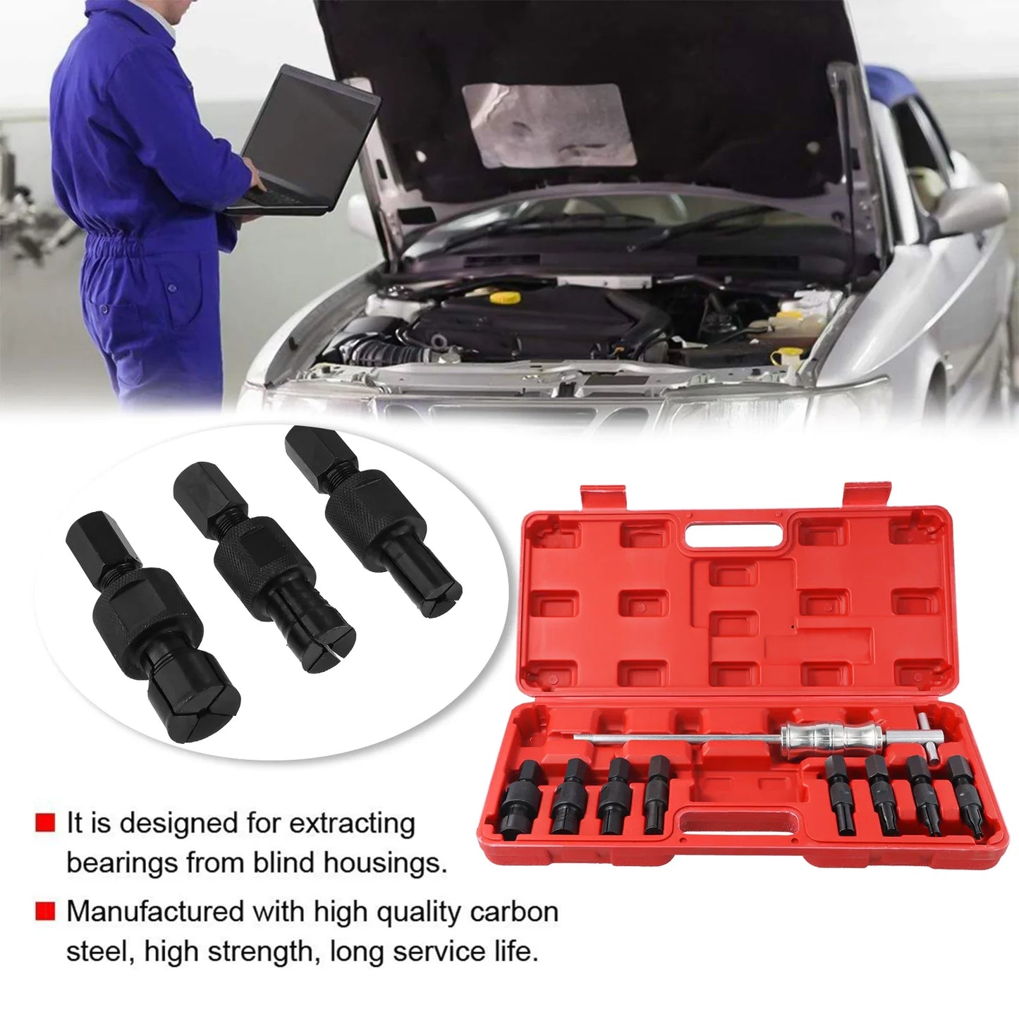 9pcs Disassembly Tools Auto Repairing Tool 8-32mm Blind Hole Inner Bearing Puller Set Remover Slide Hammer Internal Kit