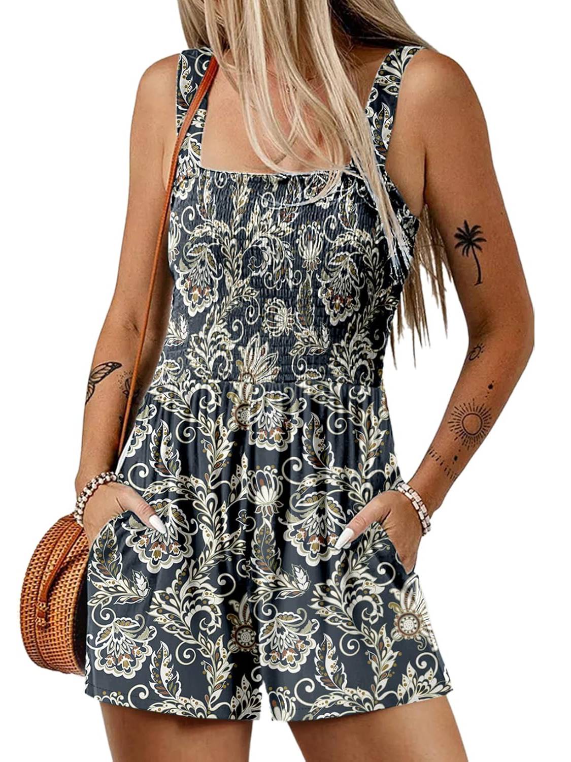 🌞Sommer-Hot-Sale - 50% Rabatt💃Sommer-Overall ärmellos mit Smock-Optik – Bequem & lässig