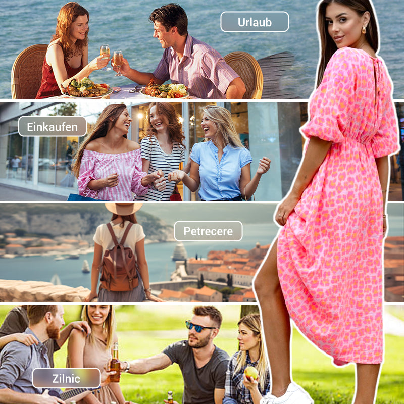 🌞Damenkleid mit V-Ausschnitt und Druck