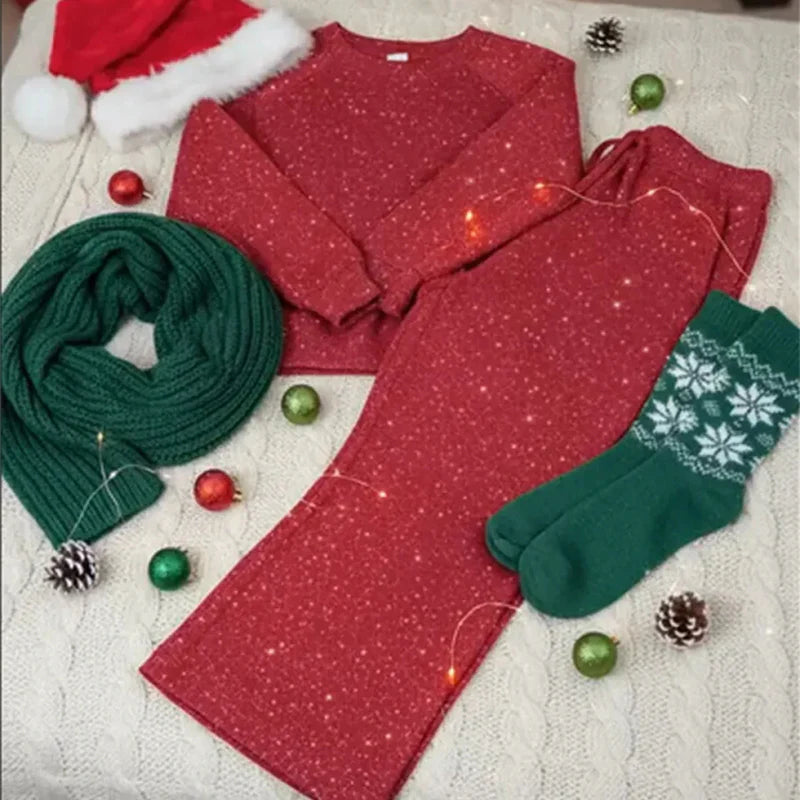 ⌛ Nur noch 3 Tage – 50 % auf alles! ⏰Damen-Glitzer-Zweiteiler: Pullover & Hose