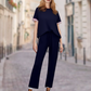 👗👗Damen-Zweiteiler: Gestreiftes T-Shirt & Jogginghose mit weitem Bein