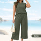 🌺2025 Neue Frauen Casual Cap Sleeve Top Wide Leg Crop Pants Zweiteilige Sets🌺