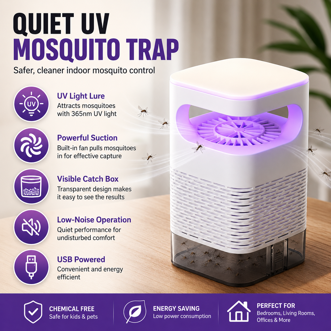 ✨Große Preisreduzierung und 50% Rabatt im Sommer✨🔇🦟UV Fly Trap mit Transparent Catch Box