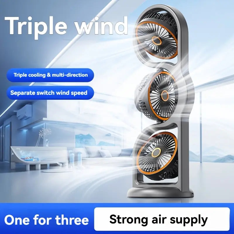 Neu im Jahr 2026: Dieser tragbare, per USB wiederaufladbare Dreikopfventilator bietet eine 360°-Luftzirkulation und 5 Geschwindigkeitsstufen; ideal für Studentenwohnheime, den Einsatz im Freien und als Tischventilator