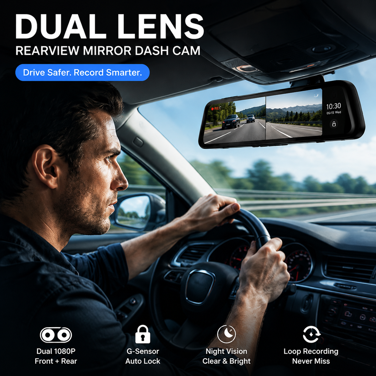 🚗 Dual-Linsen-Rückspiegel-Dashcam