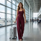 ☀️ Damen Sommer-Jumpsuit – Spaghettiträger, geraffte Taille, weites Bein, atmungsaktiv & figurbetont, S–XL