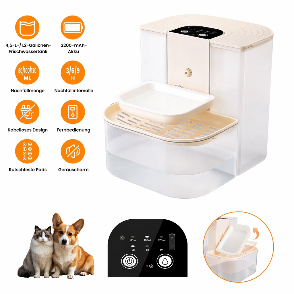 Kabelloser Trinkbrunnen für Haustiere, 4,5 l, automatischer Trinkwasserspender für Katzen und Hunde mit Filter, wie abgebildet
