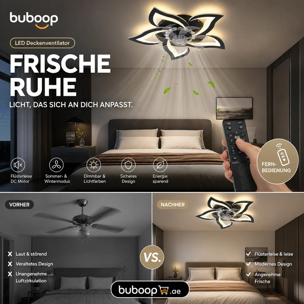 💡LED Deckenventilator mit Fernbedienung, geräuschloser reversibler Gleichstrommotor, modernes dimmbares Einbauleuchten für Schlafzimmer und Wohnzimmer✨
