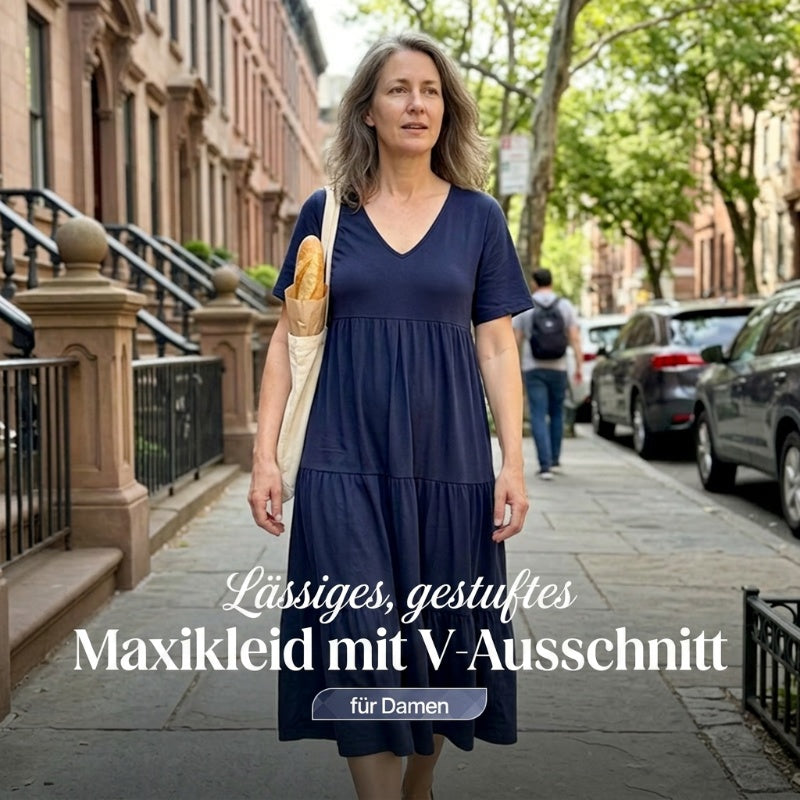 🔥🔥Lässiges langes Damenkleid mit kurzen Ärmeln