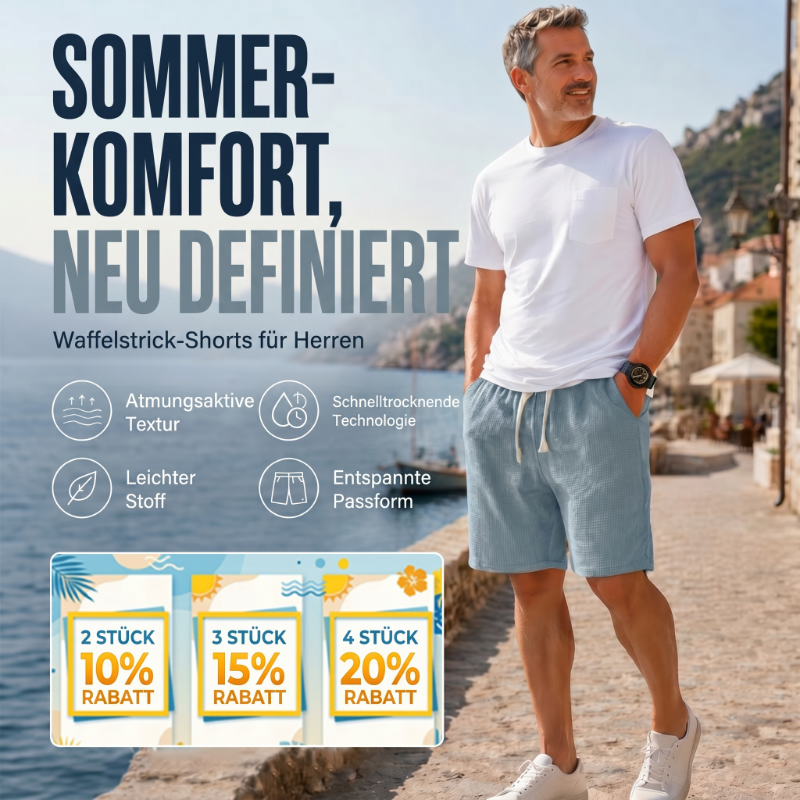 🩳 50% RABATT! 🌿 Atmungsaktive Waffel-Herren-Freizeitshorts – Leicht, elastischer Bund & lässiger Schnitt – Ideal für warme Tage, Freizeit oder einen entspannten Look – bequem & vielseitig ☀️✨