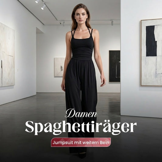 ☀️ Damen Sommer-Jumpsuit – Spaghettiträger, geraffte Taille, weites Bein, atmungsaktiv & figurbetont, S–XL