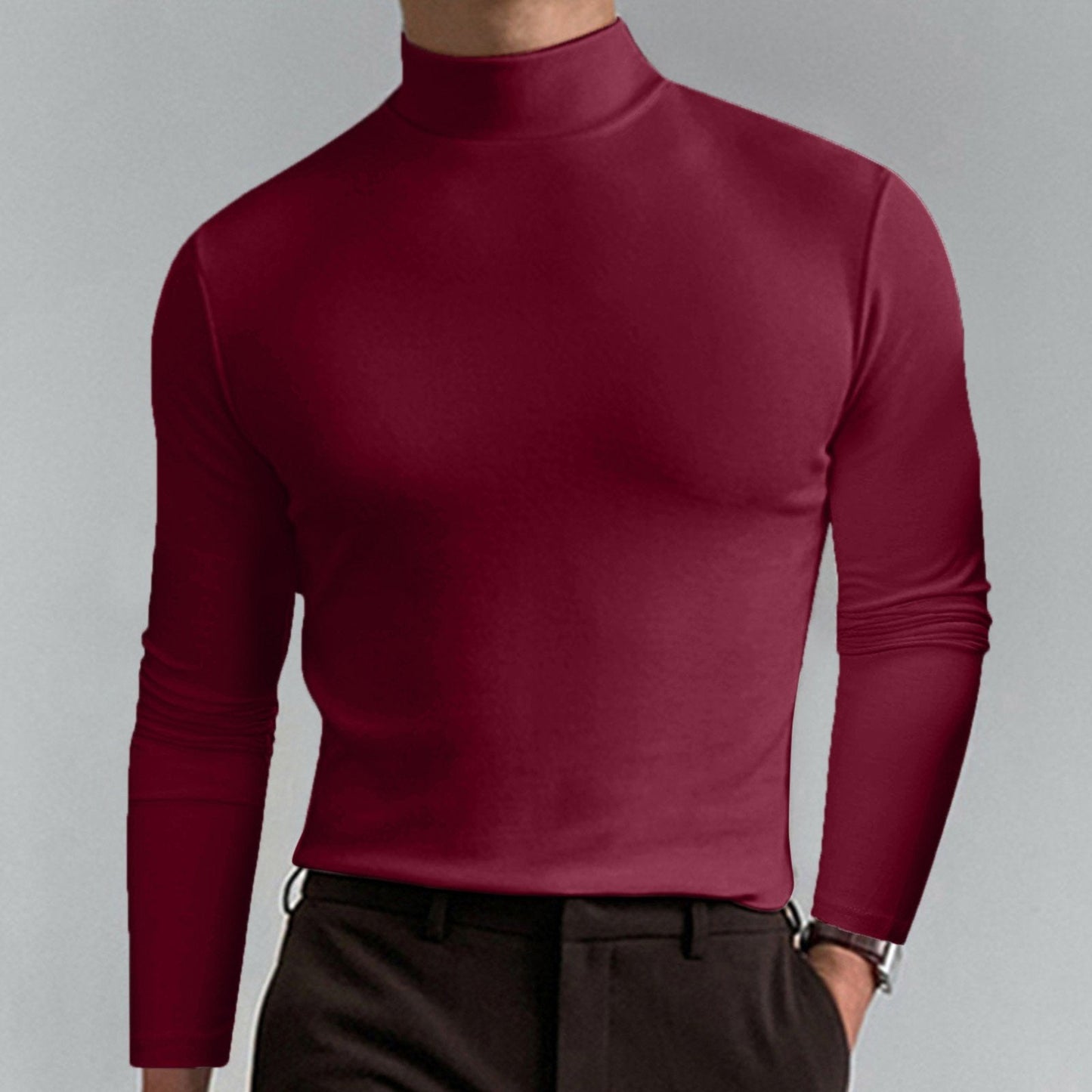 🔥Black-Friday-Mega-Angebot – 50 % Rabatt!🔥Slim Fit Langarm-T-Shirt für Herren mit Stehkragen