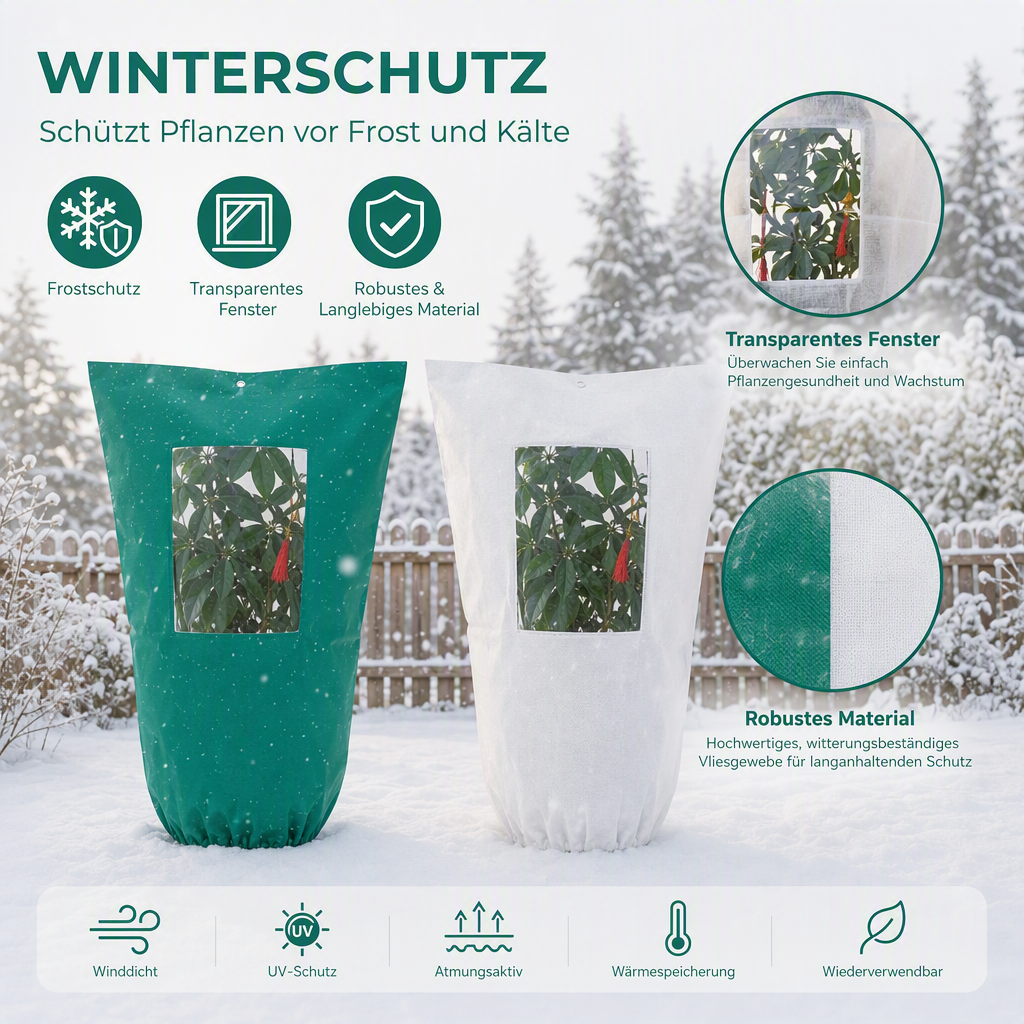 🌱Winterschutz-Pflanzenhülle mit Reißverschluss und Kordelzug zum Frostschutz