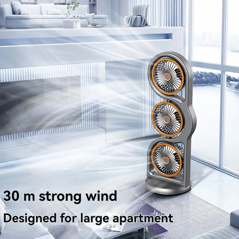 Neu im Jahr 2026: Dieser tragbare, per USB wiederaufladbare Dreikopfventilator bietet eine 360°-Luftzirkulation und 5 Geschwindigkeitsstufen; ideal für Studentenwohnheime, den Einsatz im Freien und als Tischventilator