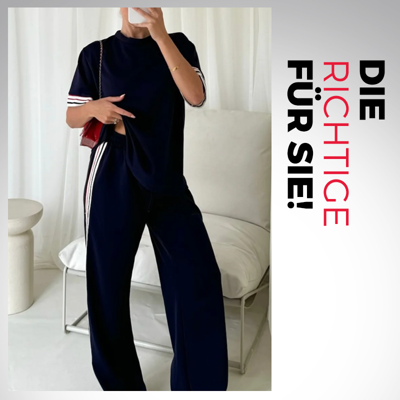👗👗Damen-Zweiteiler: Gestreiftes T-Shirt & Jogginghose mit weitem Bein