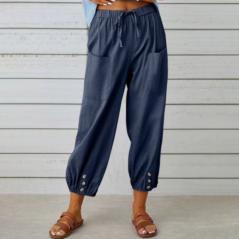 🔥50% rabatt🔥Damenhose aus Baumwoll-Leinen-Mischung mit weitem Bein und lockerer Passform