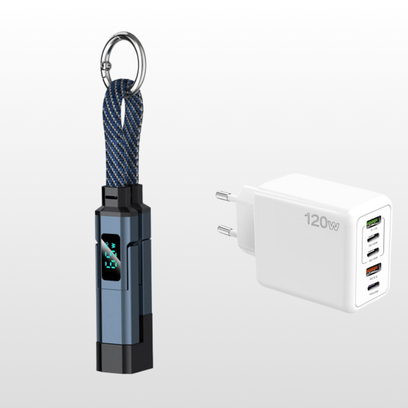 🔌 4-in-1-Ladekabel mit Digitalanzeige und Schlüsselanhänger – Schnellladefunktion, knickfest und kompakt