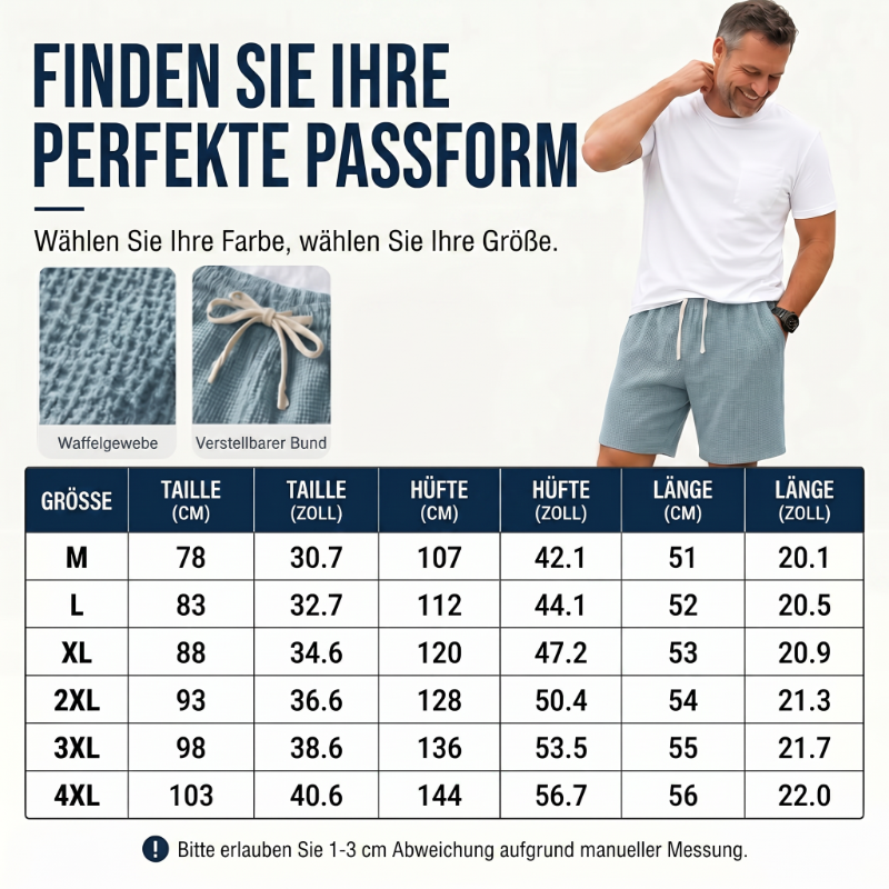 🩳 50% RABATT! 🌿 Atmungsaktive Waffel-Herren-Freizeitshorts – Leicht, elastischer Bund & lässiger Schnitt – Ideal für warme Tage, Freizeit oder einen entspannten Look – bequem & vielseitig ☀️✨