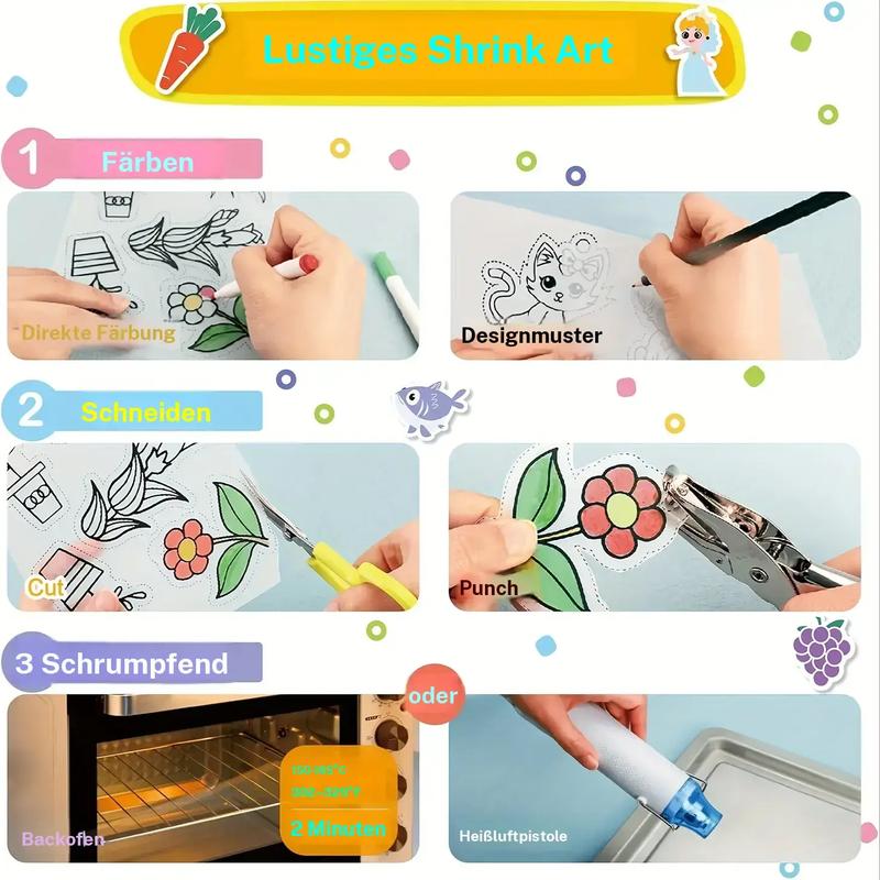 DIY Shrinky Dinks Schlüsselanhänger-Set,Kinderkunstaktivitäten und Partygeschenke