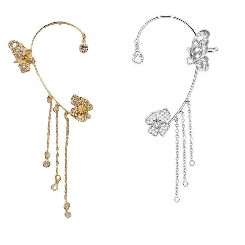 💕💕Schlichte Ohrclips mit Schmetterlings- und Blumenmotiv & Quasten – Elegant & bequem, ohne Ohrloch 🌸🦋