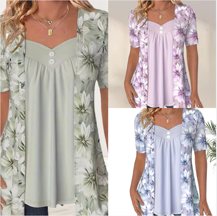 🌸Unregelmäßiges Patchwork-Top mit Blumenmuster für Frauen🌸