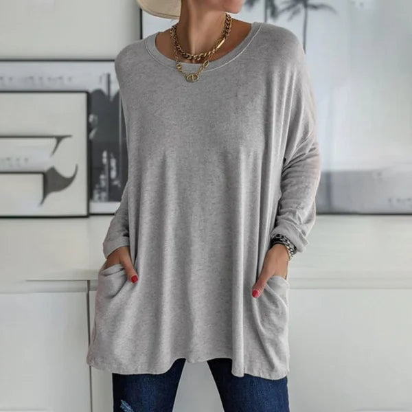 👚50% Rabatt ✨Neues langärmeliges Baumwoll-T-Shirt mit lässiger Tasche