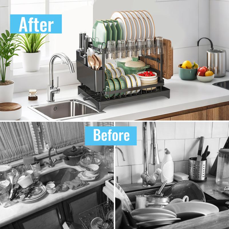 🍽️💧 50% RABATT!! 2-in-1 Geschirr-Abtropfregal mit Ablaufschale – Maximale Fläche, minimaler Platz, schnell trocken ⚡⏰