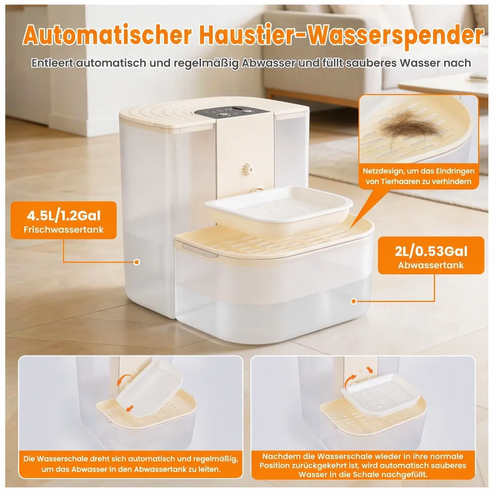 Kabelloser Trinkbrunnen für Haustiere, 4,5 l, automatischer Trinkwasserspender für Katzen und Hunde mit Filter, wie abgebildet