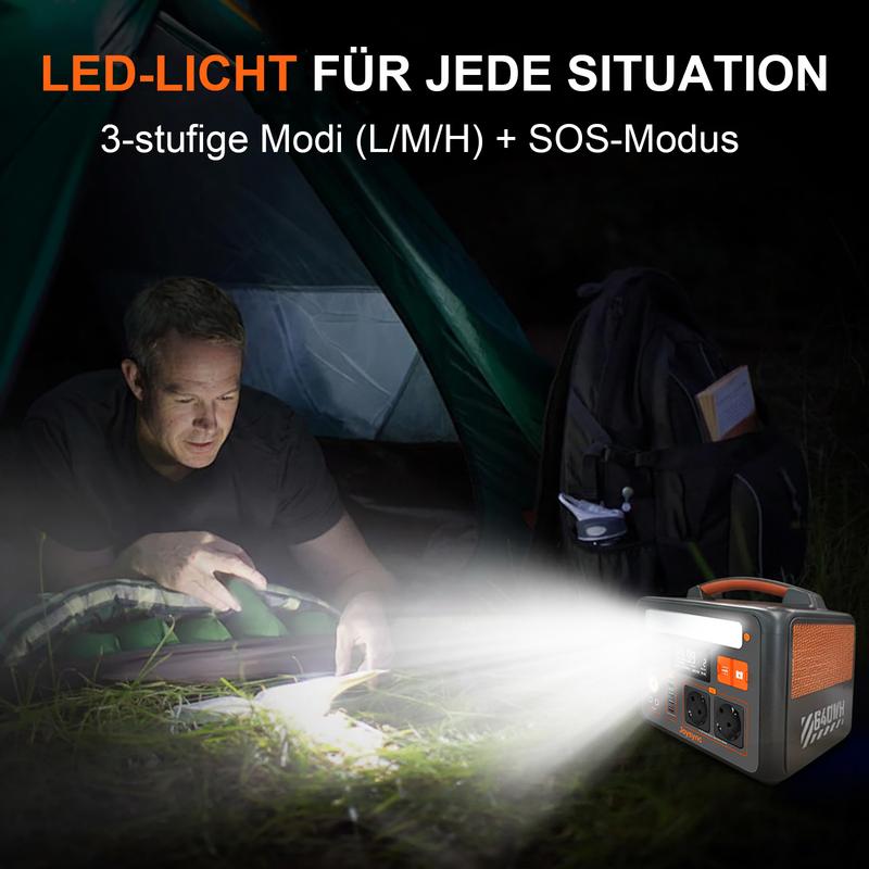 Tragbare Powerstation Explorer PB20,  640Wh 600W Notfall‑Batterie mit LiFePO4‑Lithium‑Akku, Solar‑Generator für Outdoor, Camping, Reisen und Jagd, Notstrom bei Stromausfall zu Hause oder durch Winterstürme