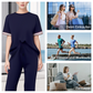 👗👗Damen-Zweiteiler: Gestreiftes T-Shirt & Jogginghose mit weitem Bein