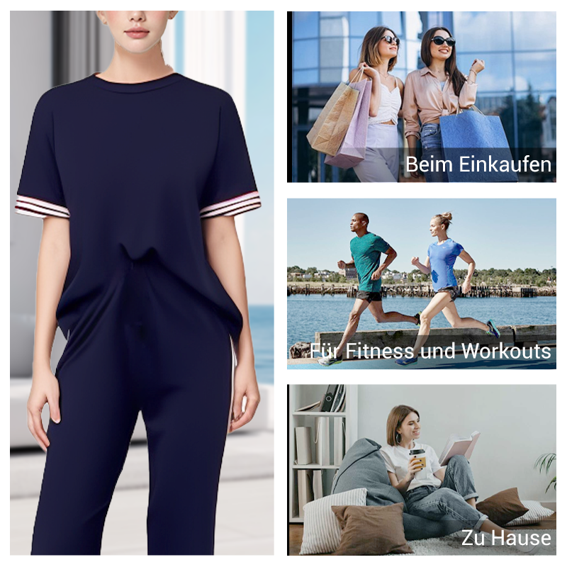 👗👗Damen-Zweiteiler: Gestreiftes T-Shirt & Jogginghose mit weitem Bein