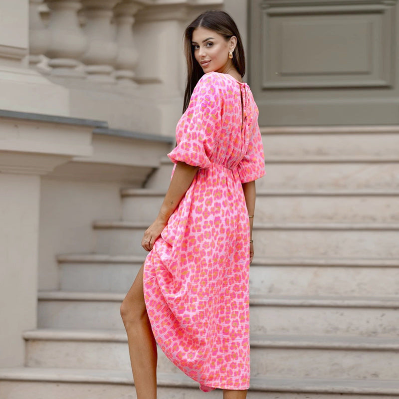 🌞Damenkleid mit V-Ausschnitt und Druck