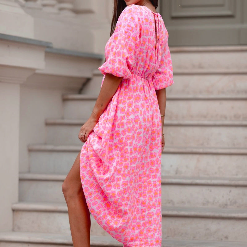 🌞Damenkleid mit V-Ausschnitt und Druck